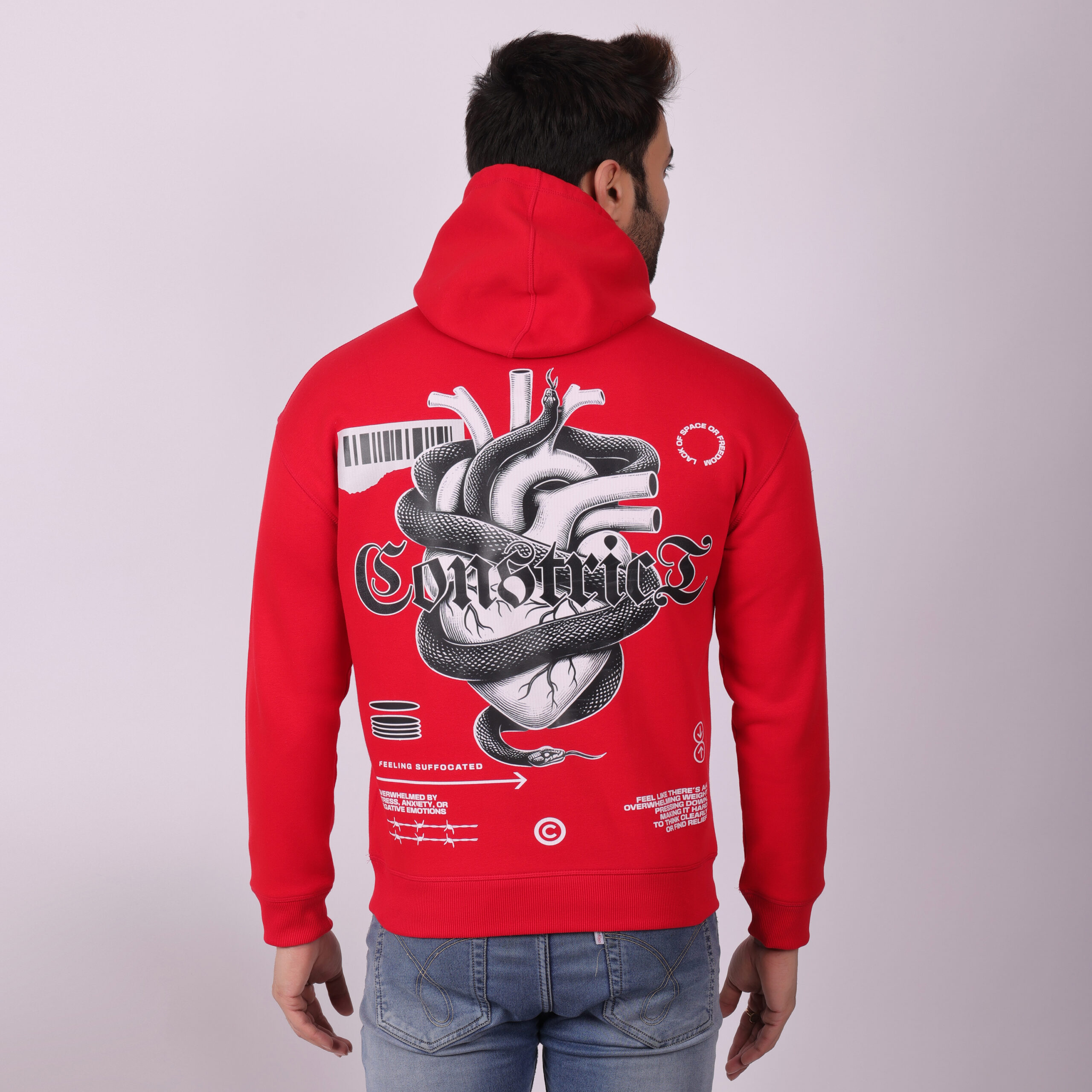 Constrict Red Printed Oversized Hoodie