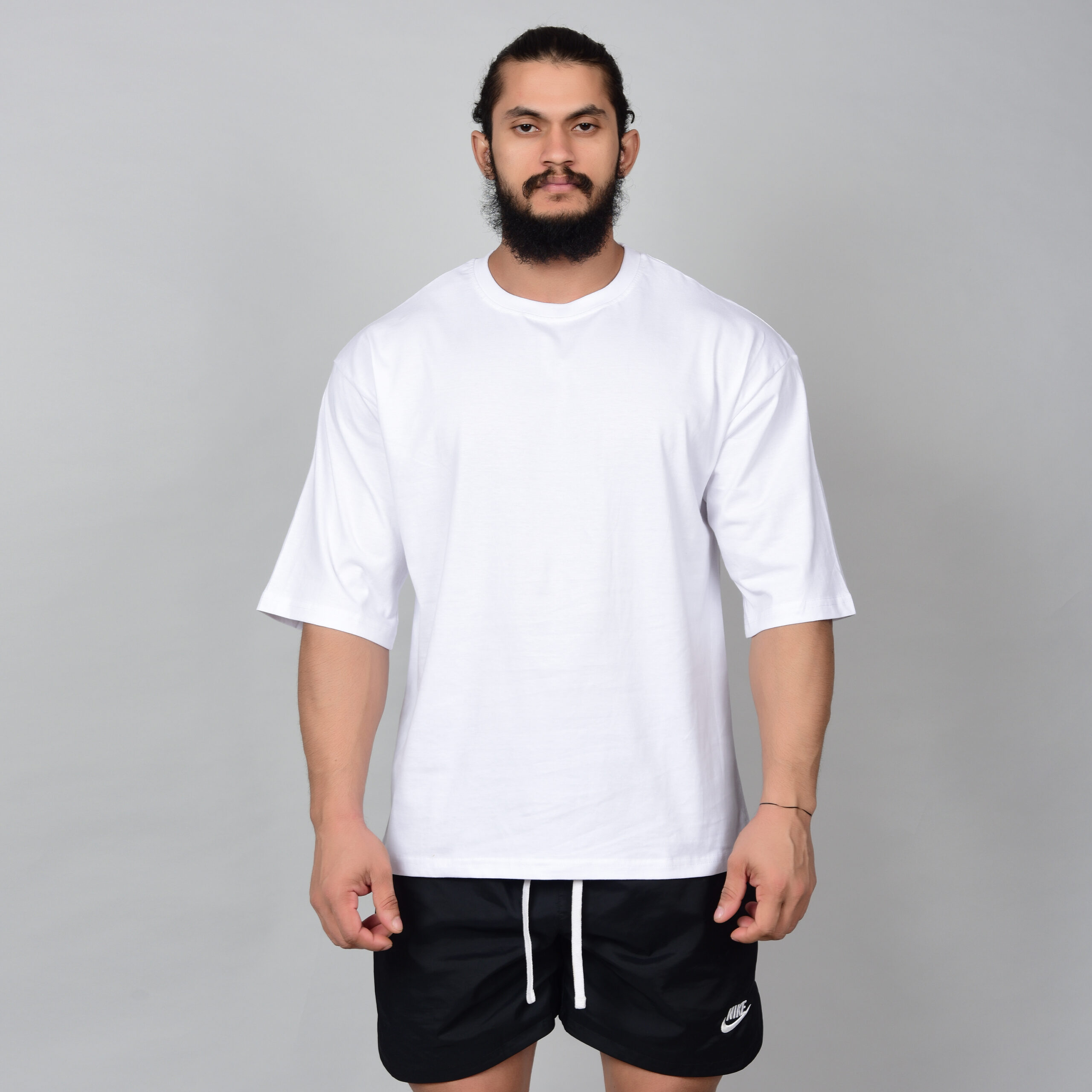 White Solid Oversized Printed T-shirt