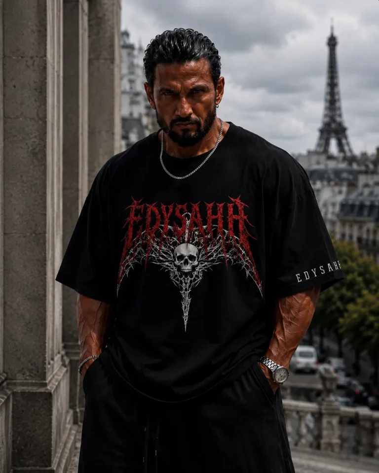 Edysahh Oversized Black Graphic T-Shirt for Men | Premium 240 GSM Cotton | Skull Print Streetwear Tee
