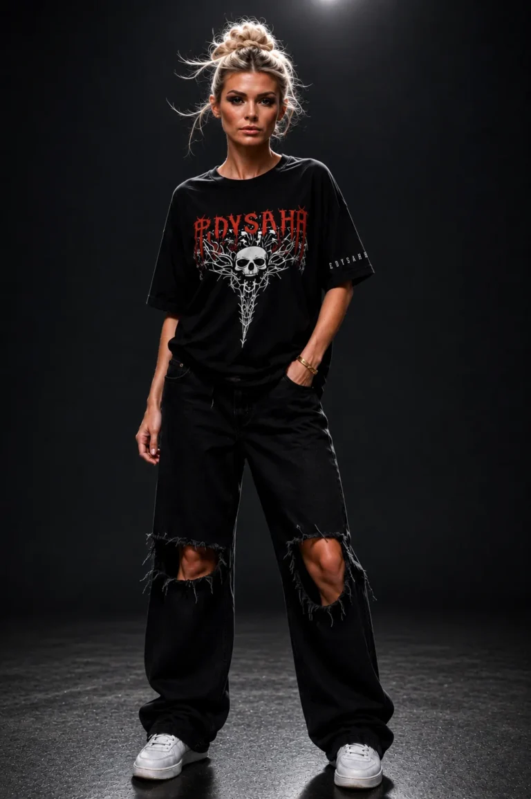 Edysahh Oversized Black Graphic T-Shirt for Women | Premium 240 GSM Cotton | Skull Print Streetwear Tee